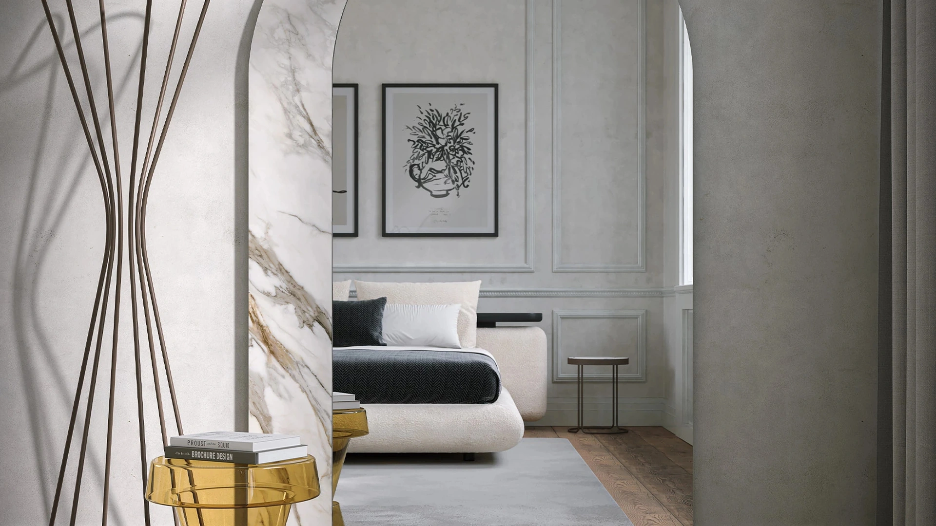 Specchiera Arké con cornice in vetro stampato di Tonin Casa