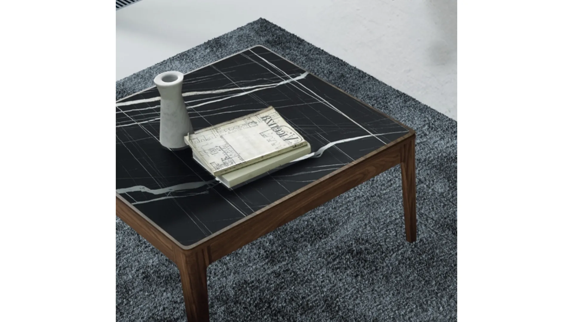 Tavolino Shanghai con top in vetro effetto marmo di Modesign