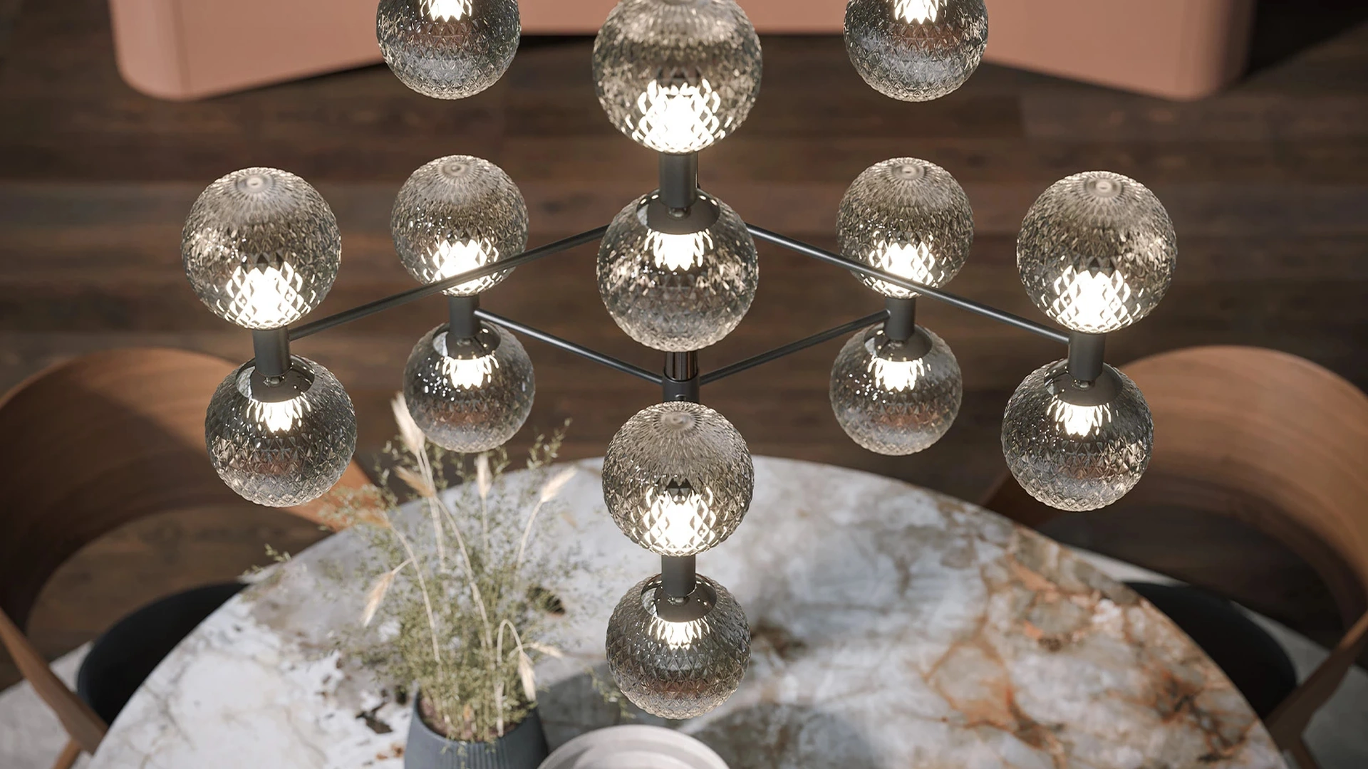 Lampada a sospensione Iperbolle in metallo e vetro di Tonin Casa