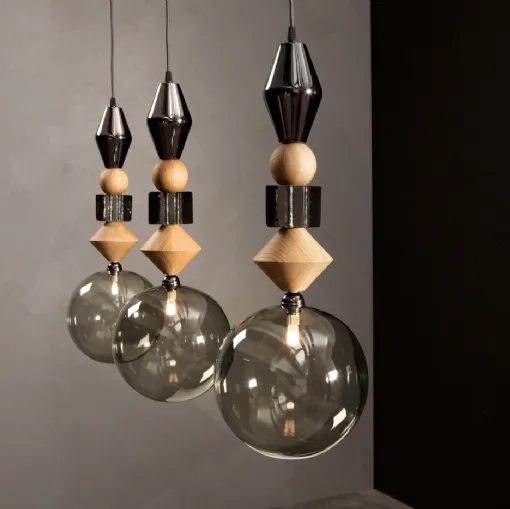 Lampada a sospensione Pandora Light in legno e vetro di Tonin Casa