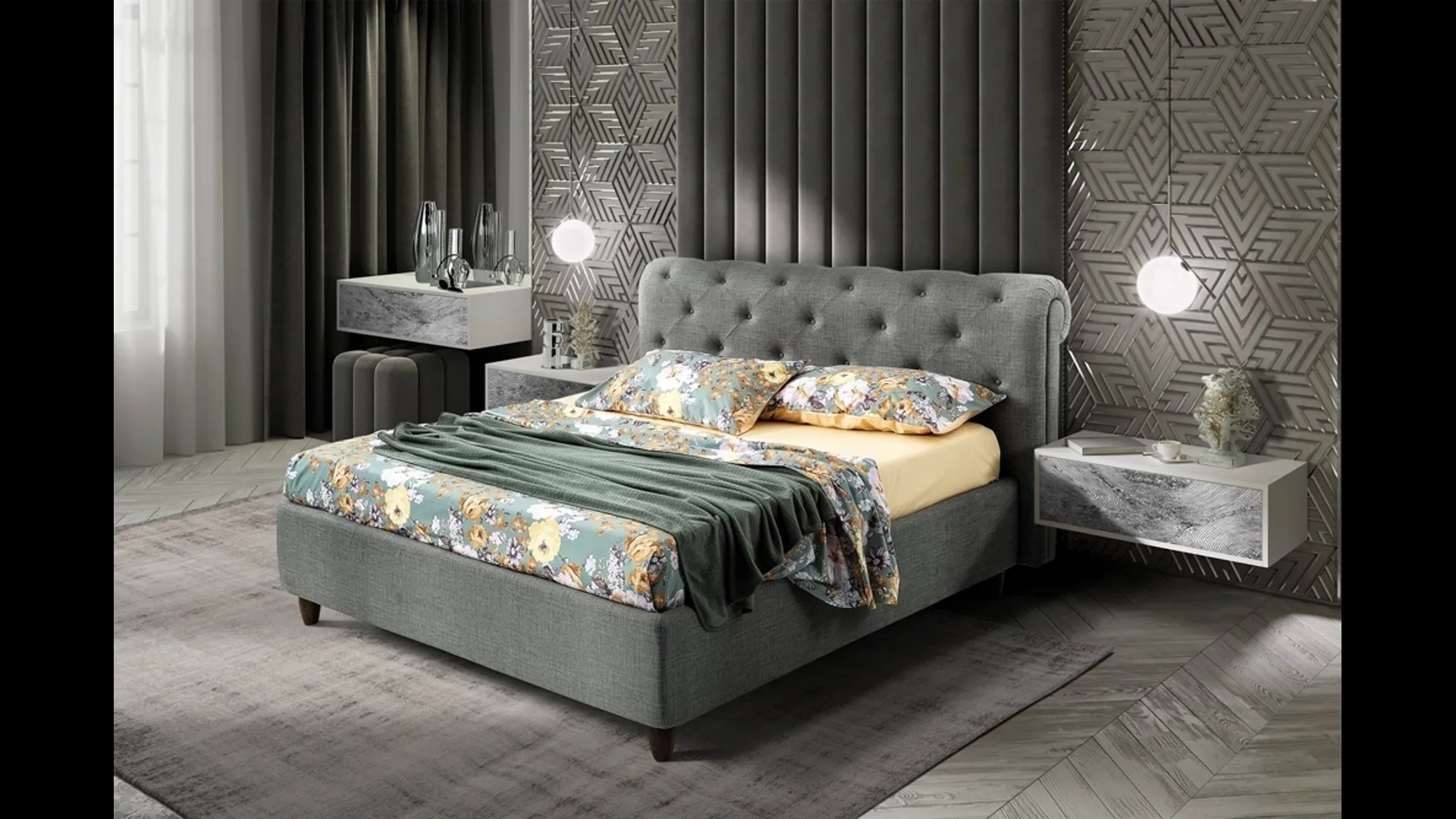 Letto in tessuto con testiera capitonnè Boheme di Artigianaletti