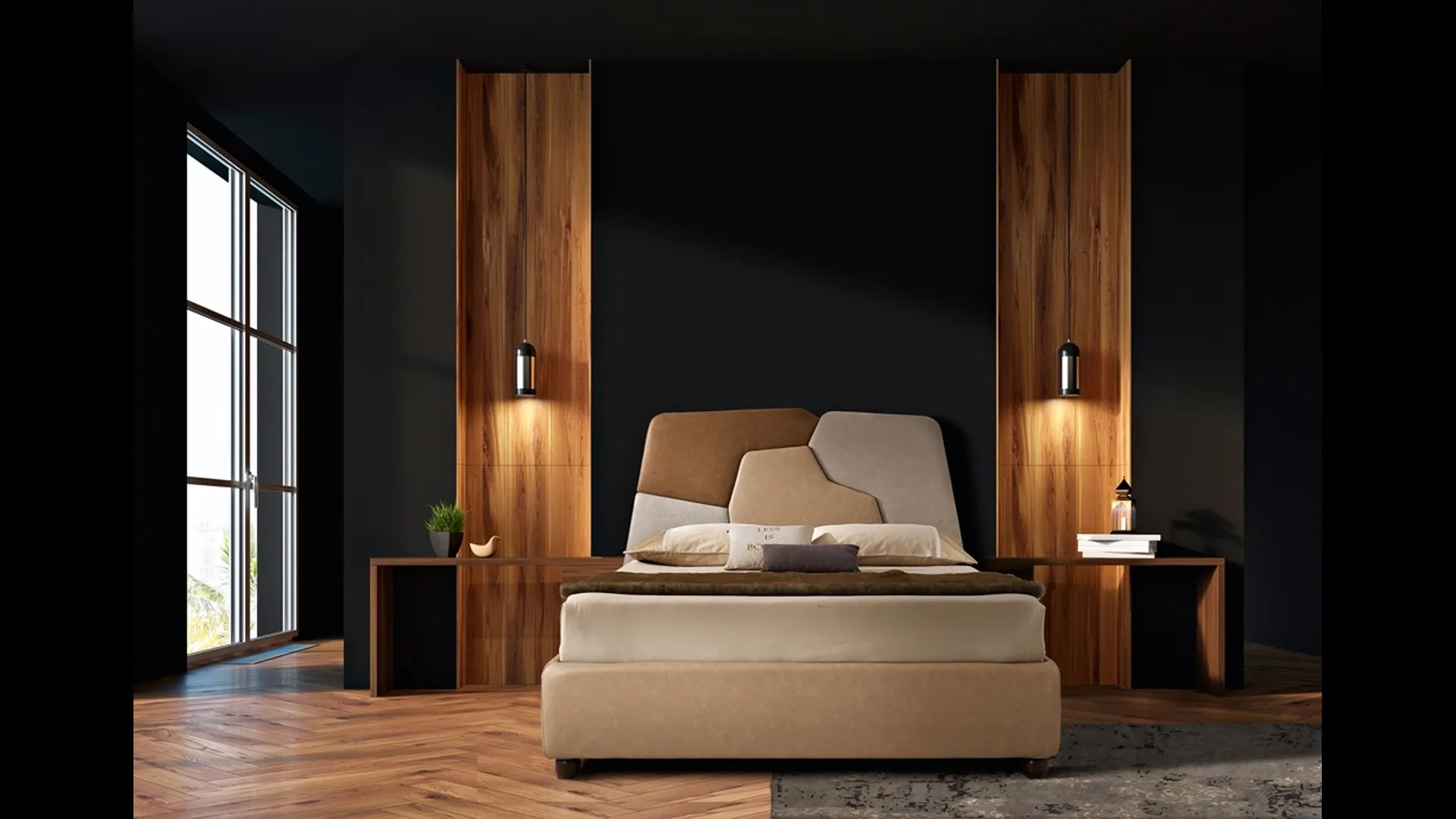 Letto in tessuto dai colori caldi con testiera Cusco di Artigianaletti