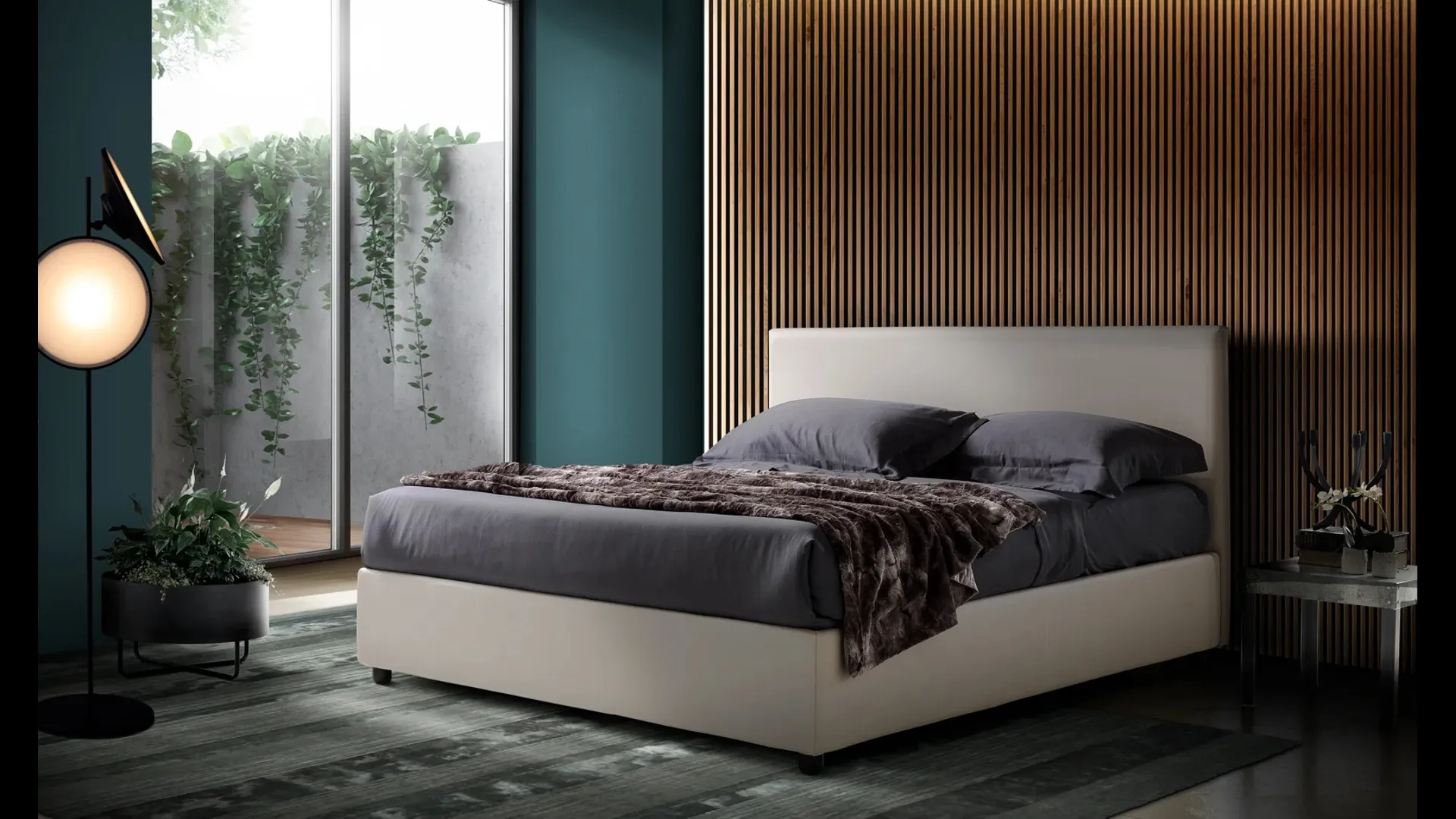 Letto in ecopelle con testiera Stromboli di Artigianaletti