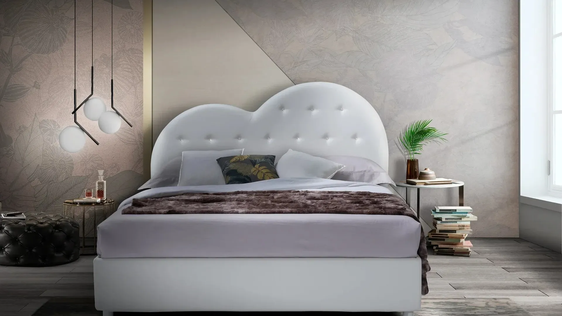 Letto classico con testiera sagomata Vulcano di Artigianaletti