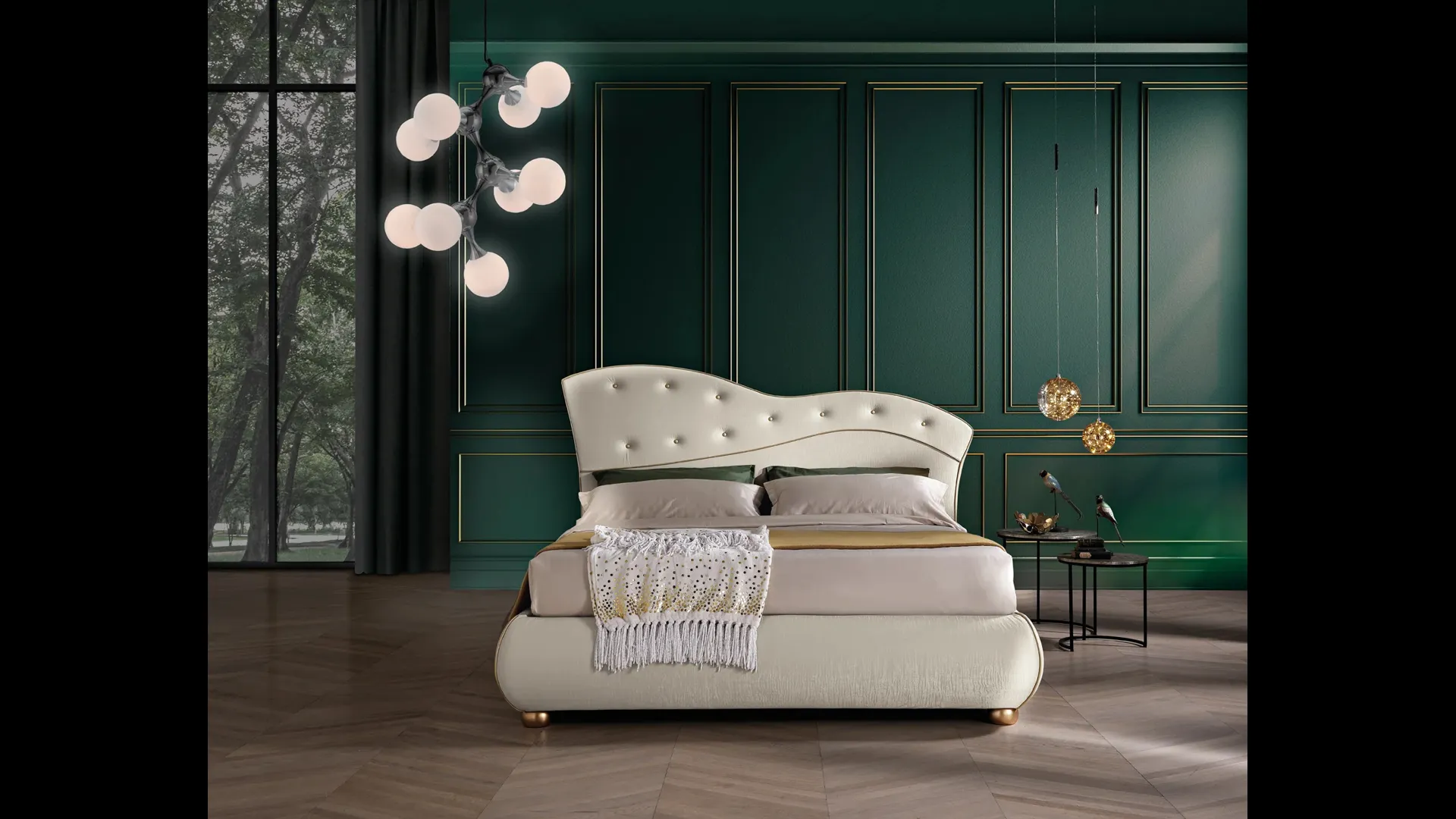 Letto imbottito con testiera sagomata e trapuntata Fly di Artigianaletti