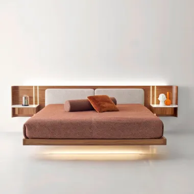 Letto Book Fluttuante in legno con testiera in tessuto imbottito di Modesign