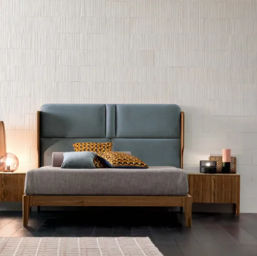 Letto in legno con testiera in econabuk Tobia di Modesign