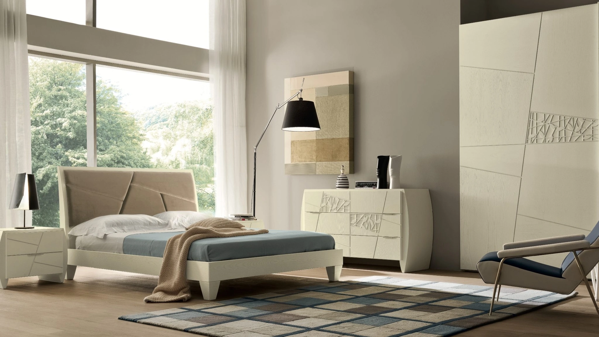 Letto con testiera in ecopelle Mondrian di Modo 10