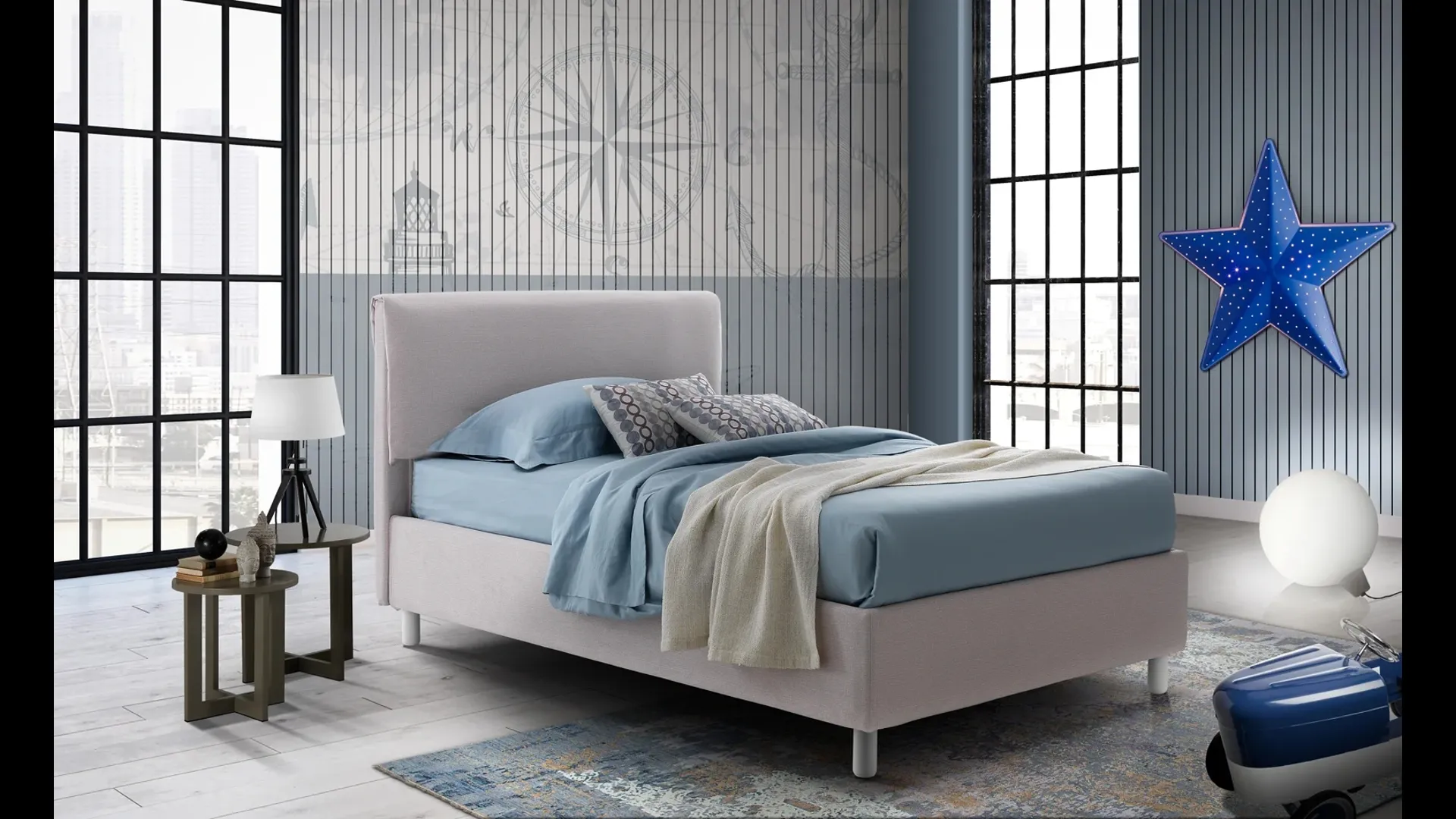 Letto singolo con testiera Gorgona di Artigianaletti