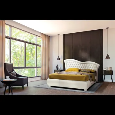 Letto con giroletto bombato e testiera lavorazione capitonné con cornice ondulata Vivaldi di Artigianaletti