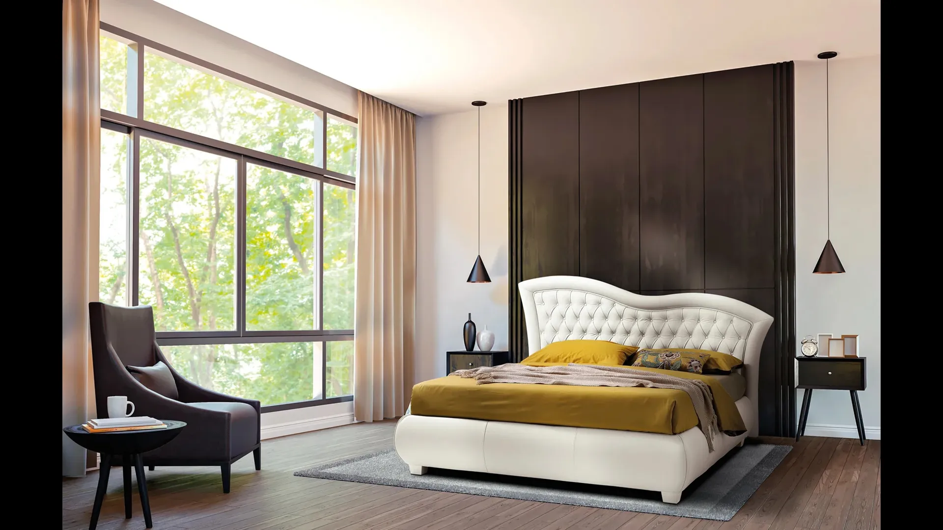 Letto con giroletto bombato e testiera lavorazione capitonné con cornice ondulata Vivaldi di Artigianaletti