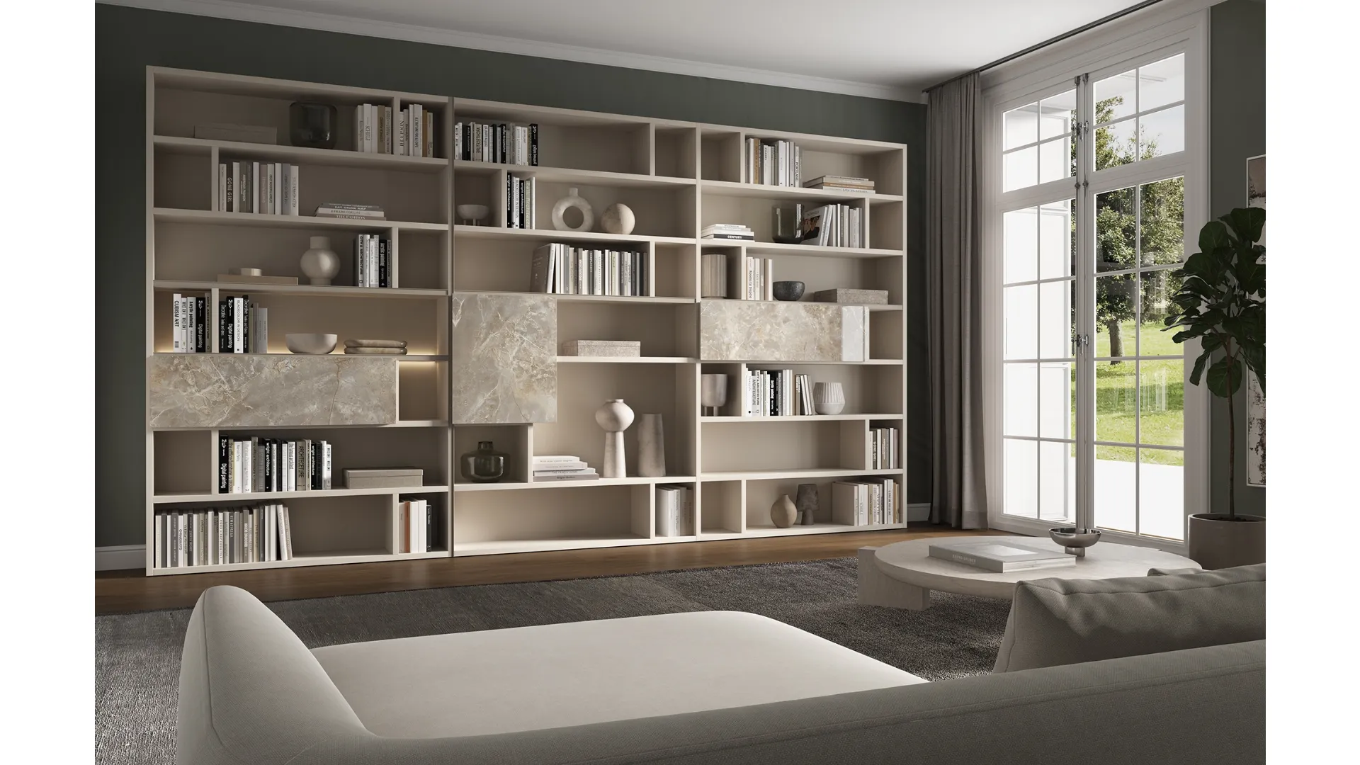 Libreria 7RF5001 finitura Cashmere con ante effetto marmo di Favero