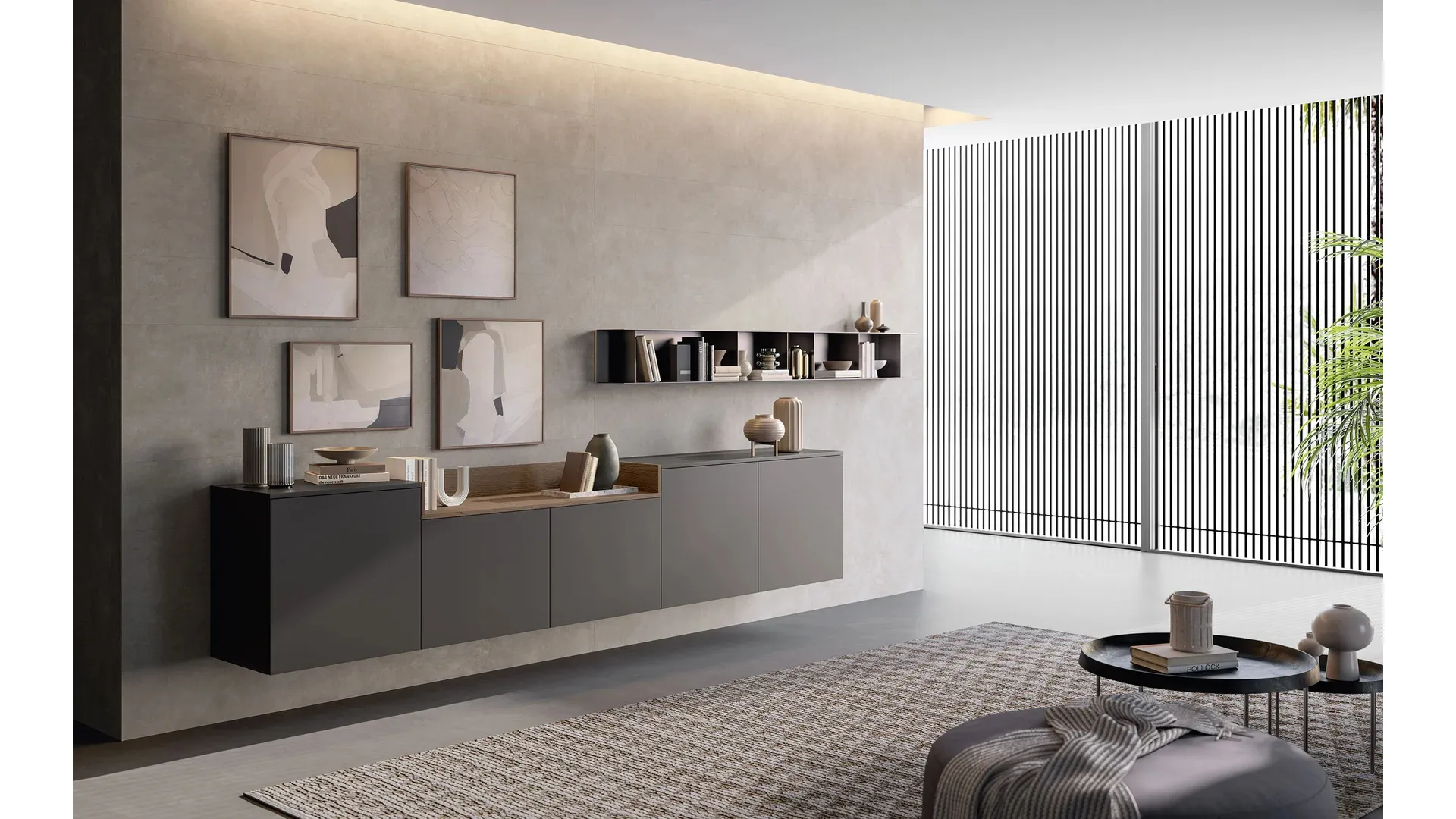 Mobile sospeso Living Time in laccato opaco di Arredo3