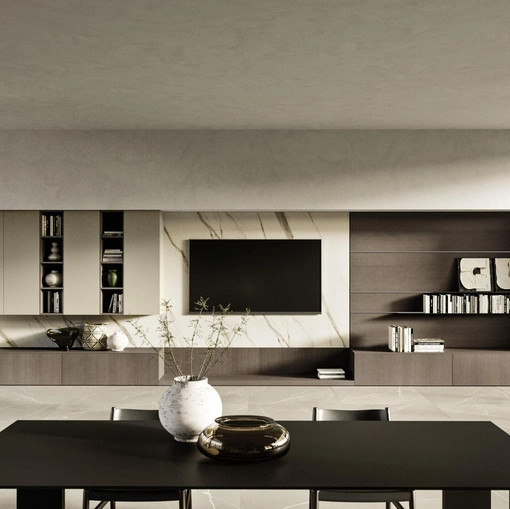 Parete Attrezzata Modula Composizione 01 in legno impiallacciato di Snaidero