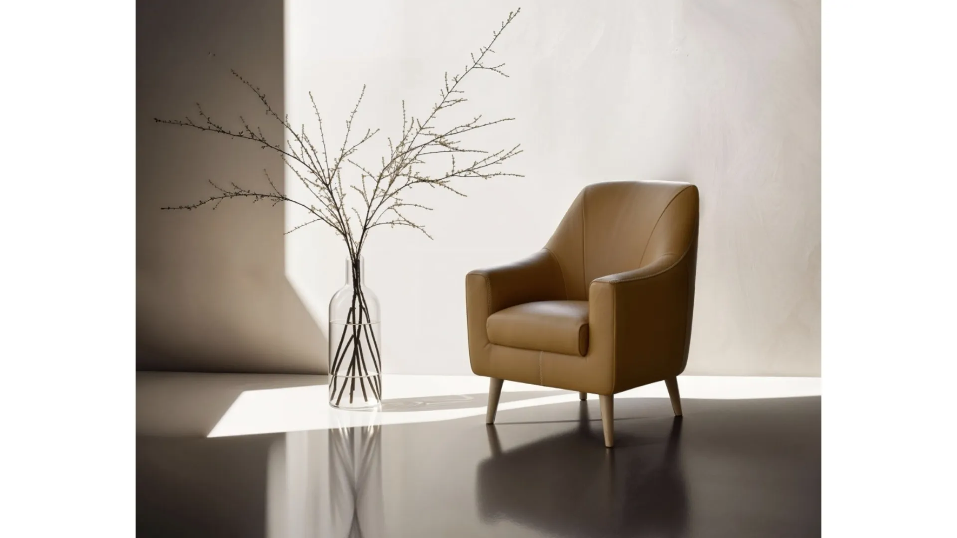 Poltroncina Maiorca in pelle con piedini in legno di Bruma