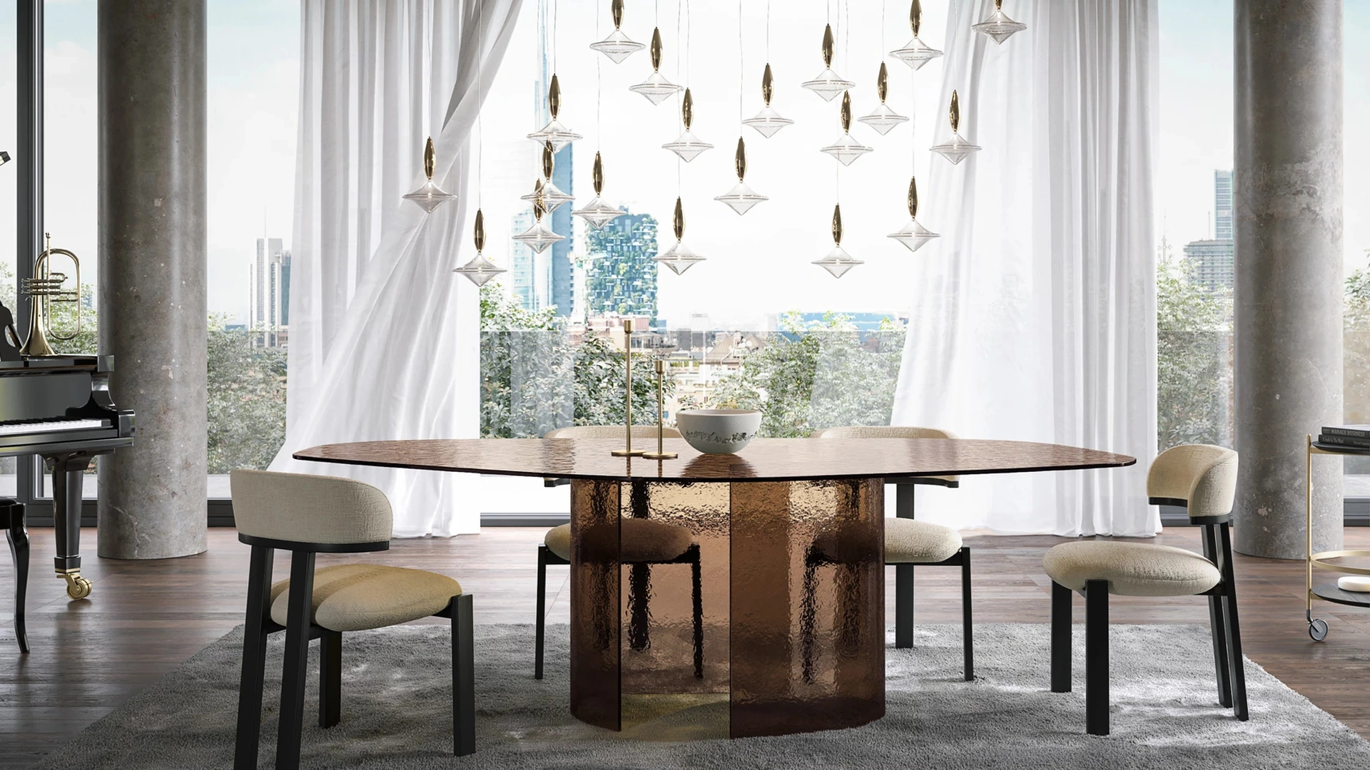 Tavolo in vetro curvato e martellato Ablos di Tonin Casa