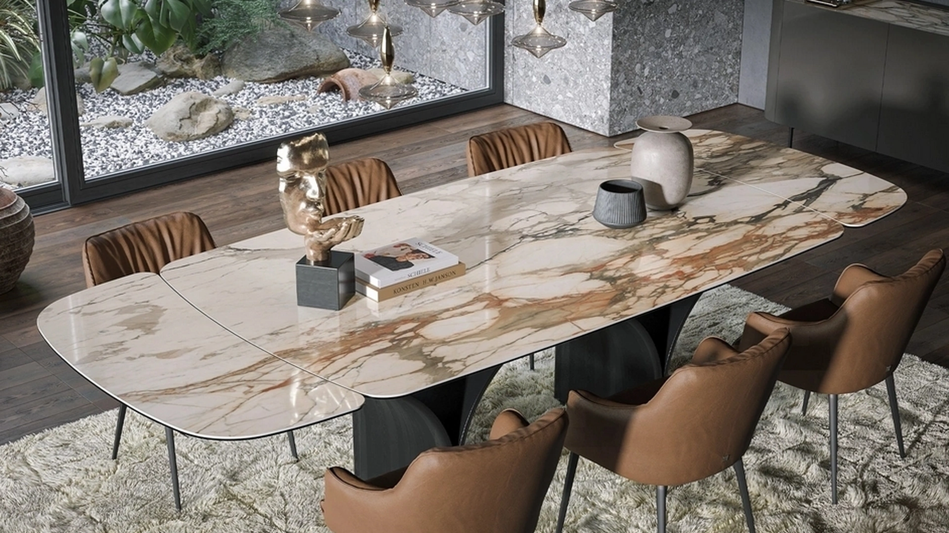 Tavolo allungabile Arco Ext in ceramica effetto marmo di Tonin Casa