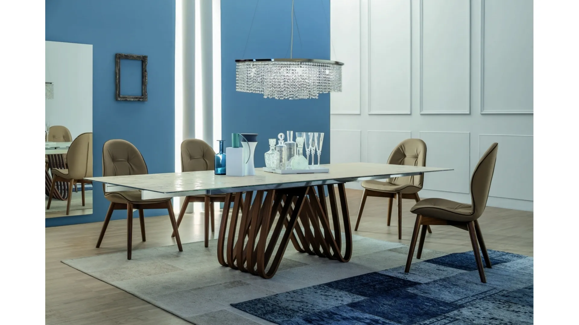 Tavolo allungabile di design Arpa con struttura in legno e top in Vetro ceramicato di Tonin Casa