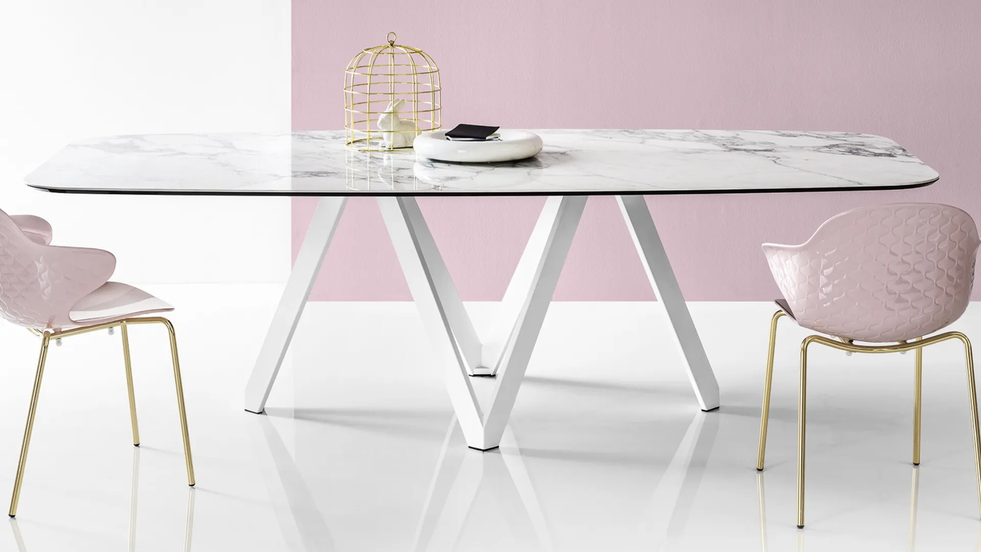 Tavolo Cartesio in accoppiato ceramica e vetro di Calligaris