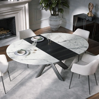 Tavolo allungabile Style Round Ext in ceramica con allunga in legno di Tonin Casa