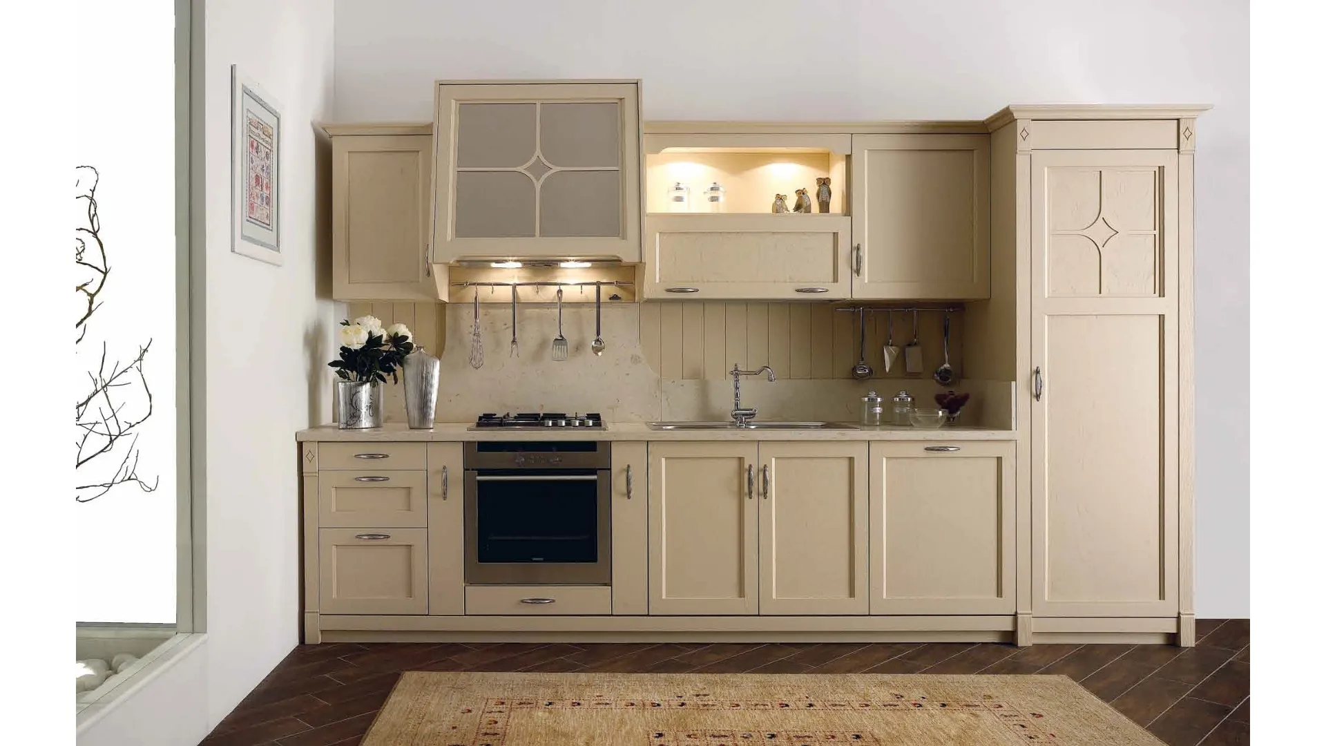 Cucina Classica lineare Chimera  in legno laccato opaco Beige di Le Cucine dei Mastri