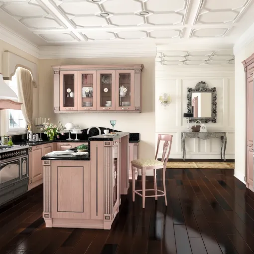 Cucina Classica con isola Imperial 05 in impiallacciato Frassino finitura Rosa Argento di Home Cucine