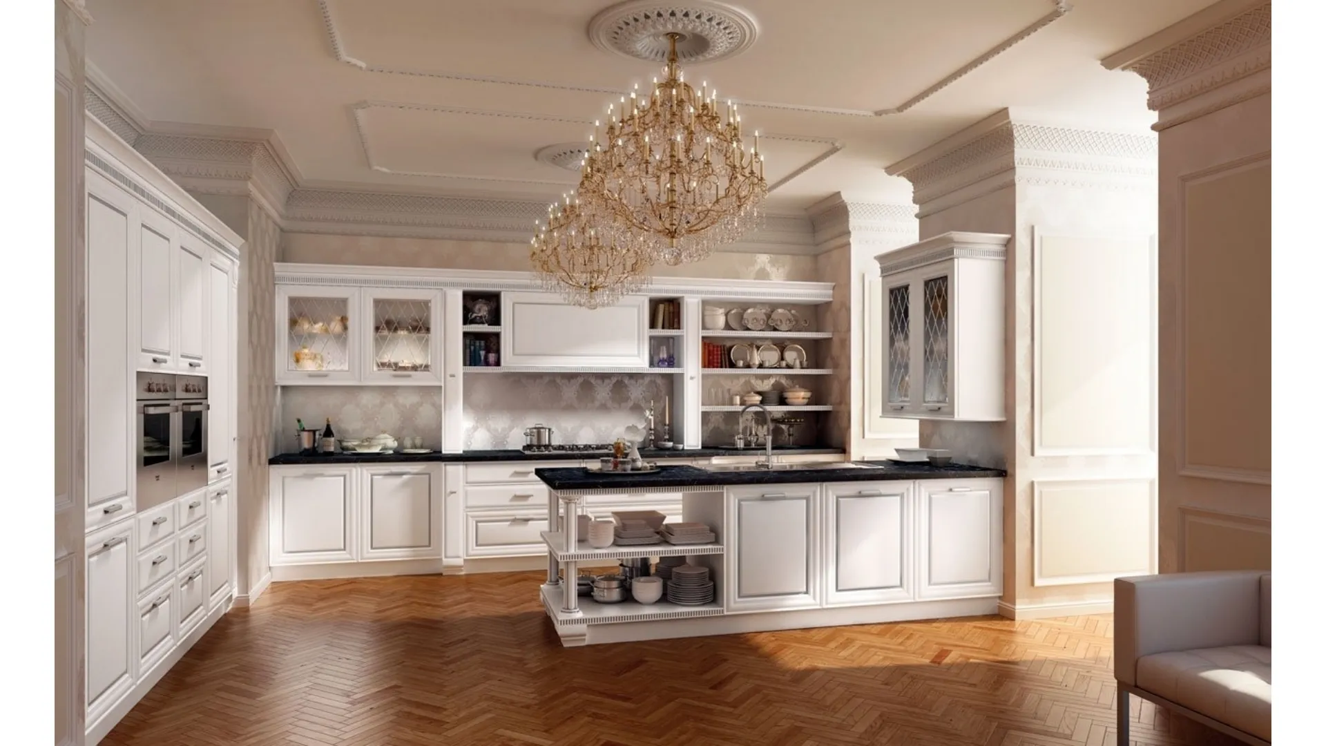 Cucina Classica Imperiale in laccato Bianco Opaco di Le Cucine dei Mastri