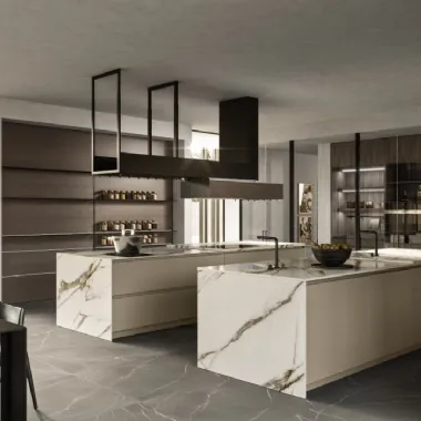 Cucina Design con doppia isola Link 02 in laccato e gres di Snaidero