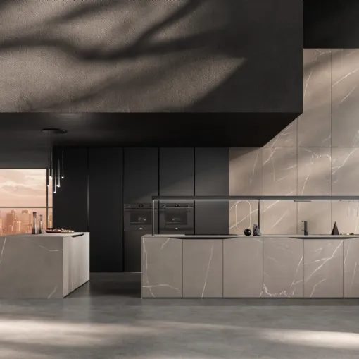 Cucina Design con isola dalla geometria perfetta in laccato opaco bianco Vision 01 di Snaidero