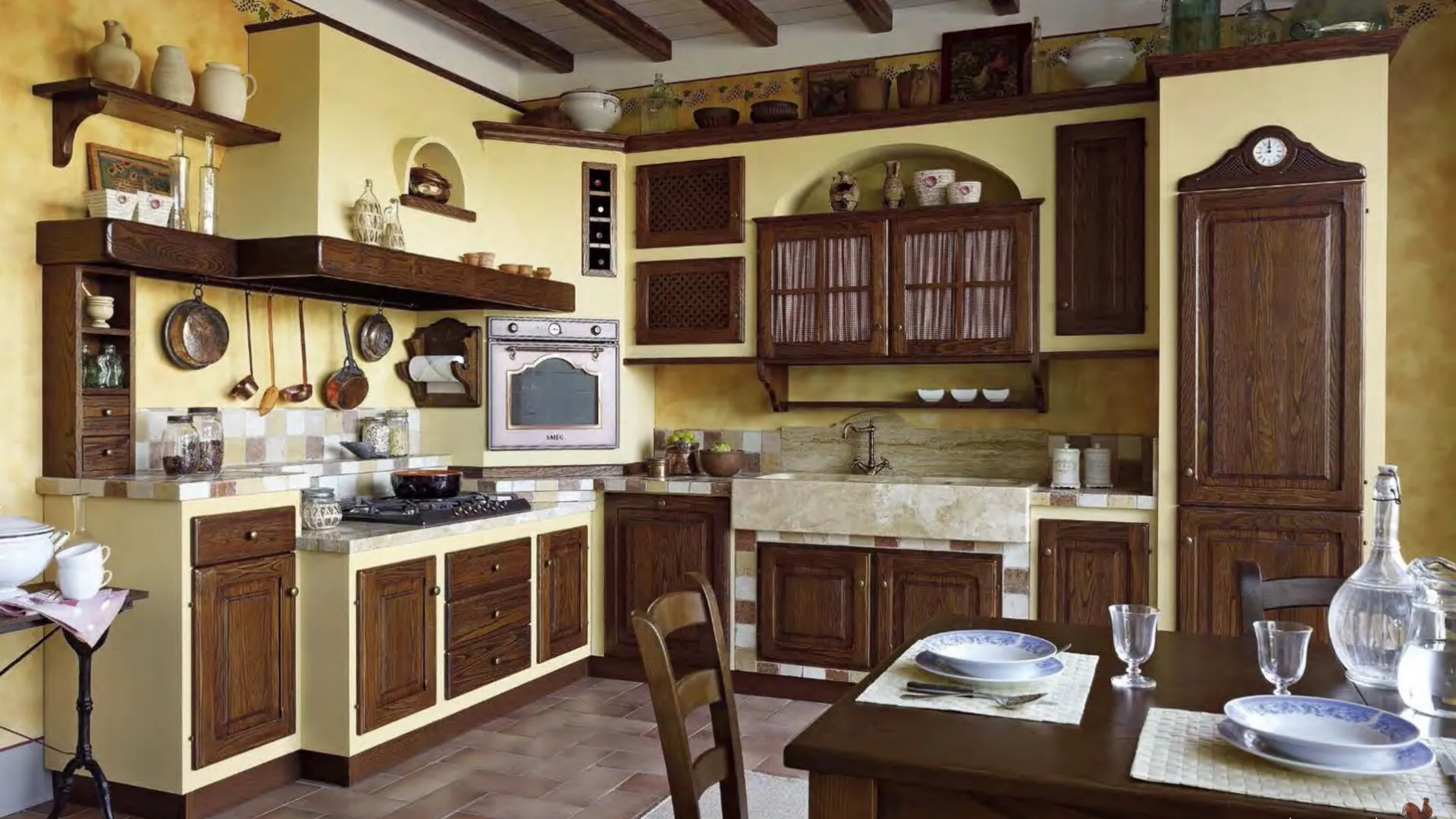 Cucina in Muratura ad angolo Mastro Cecco Castagno Spazzolato di Le Cucine dei Mastri