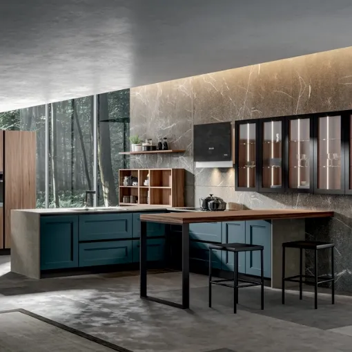 Cucina Moderna Boston con penisola in laccato e melaminico di Home Cucine