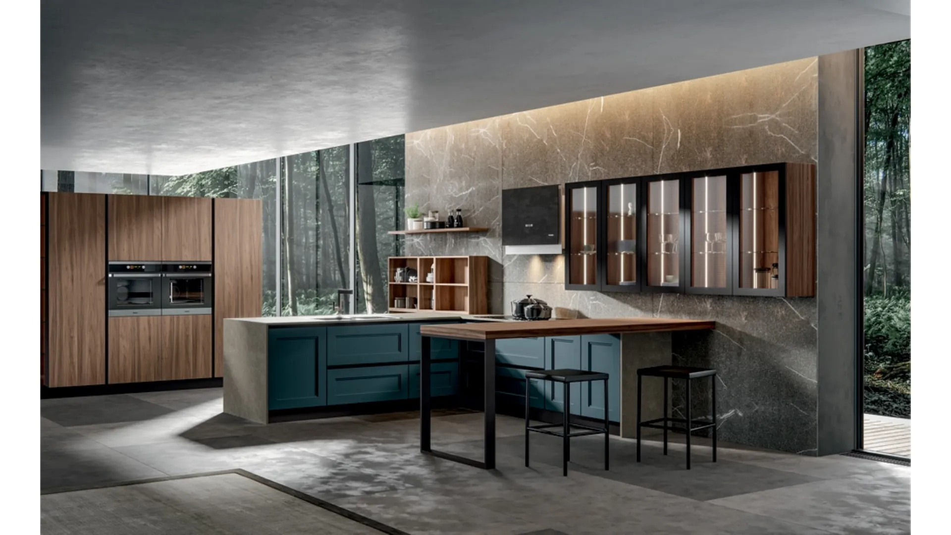 Cucina Moderna Boston con penisola in laccato e melaminico di Home Cucine