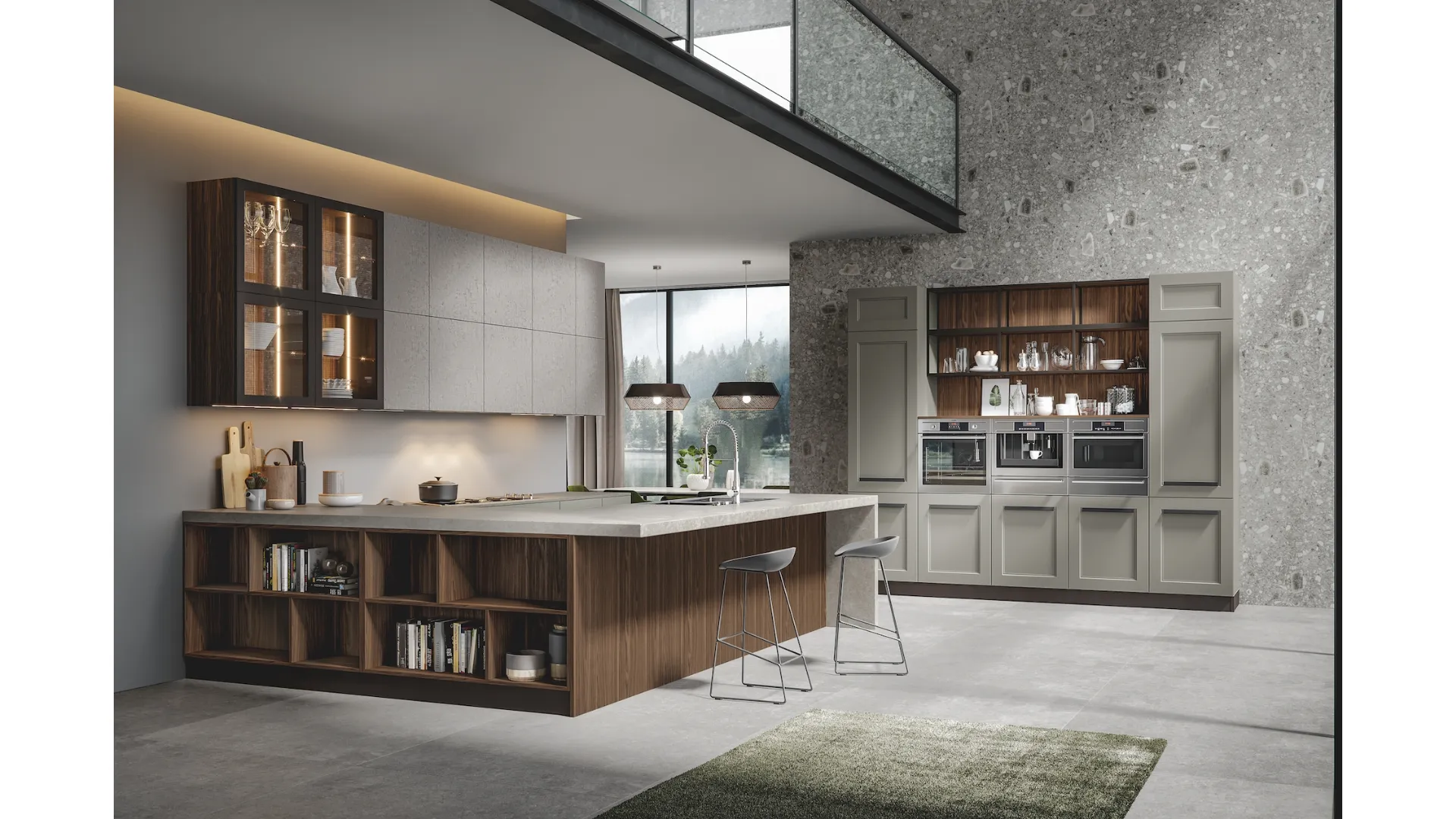 Cucina Moderna Boston con penisola in laccato e melaminico di Home Cucine