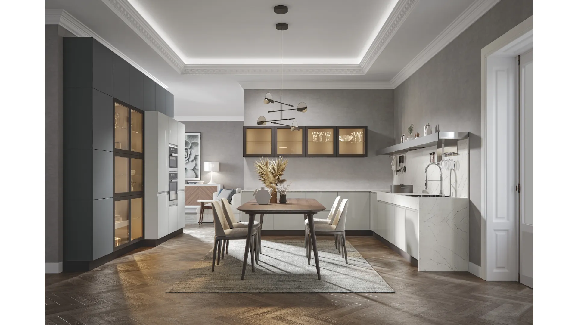 Cucina Moderna Era angolare in PVC laccato lucido e opaco di Home Cucine