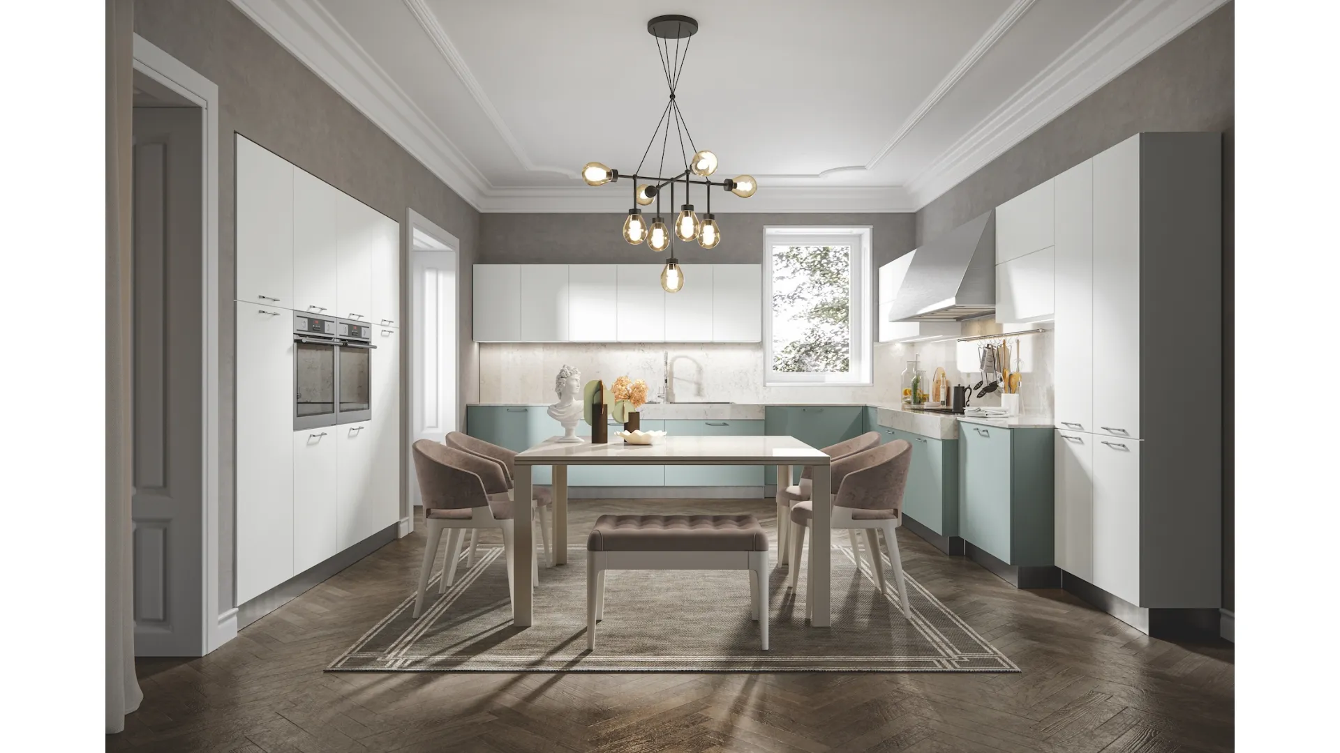 Cucina Moderna Era angolare in PVC laccato opaco di Home Cucine