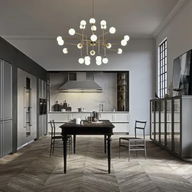 Cucina Moderna angolare Frame in laccato bianco e grigio di Snaidero