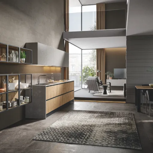 Cucina Moderna lineare Genesi 01 in melaminico finitura Cortina e Urban di Home Cucine