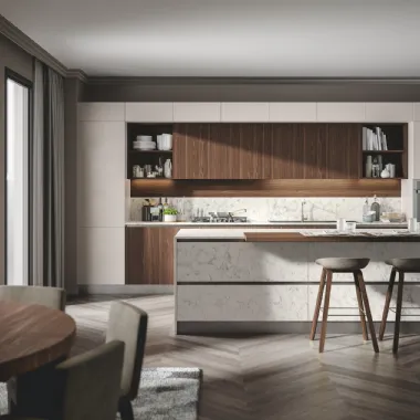 Cucina Moderna con isola Genesi 06 in melaminico e Pet laccato opaco di Home Cucine