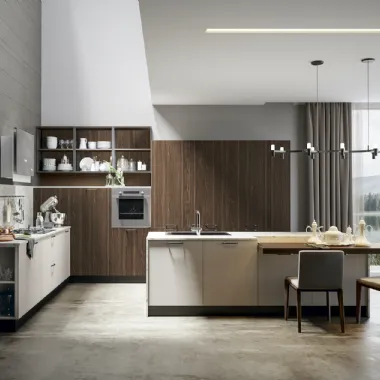 Cucina Moderna Genesi con isola in finitura pet Duna di Home Cucine