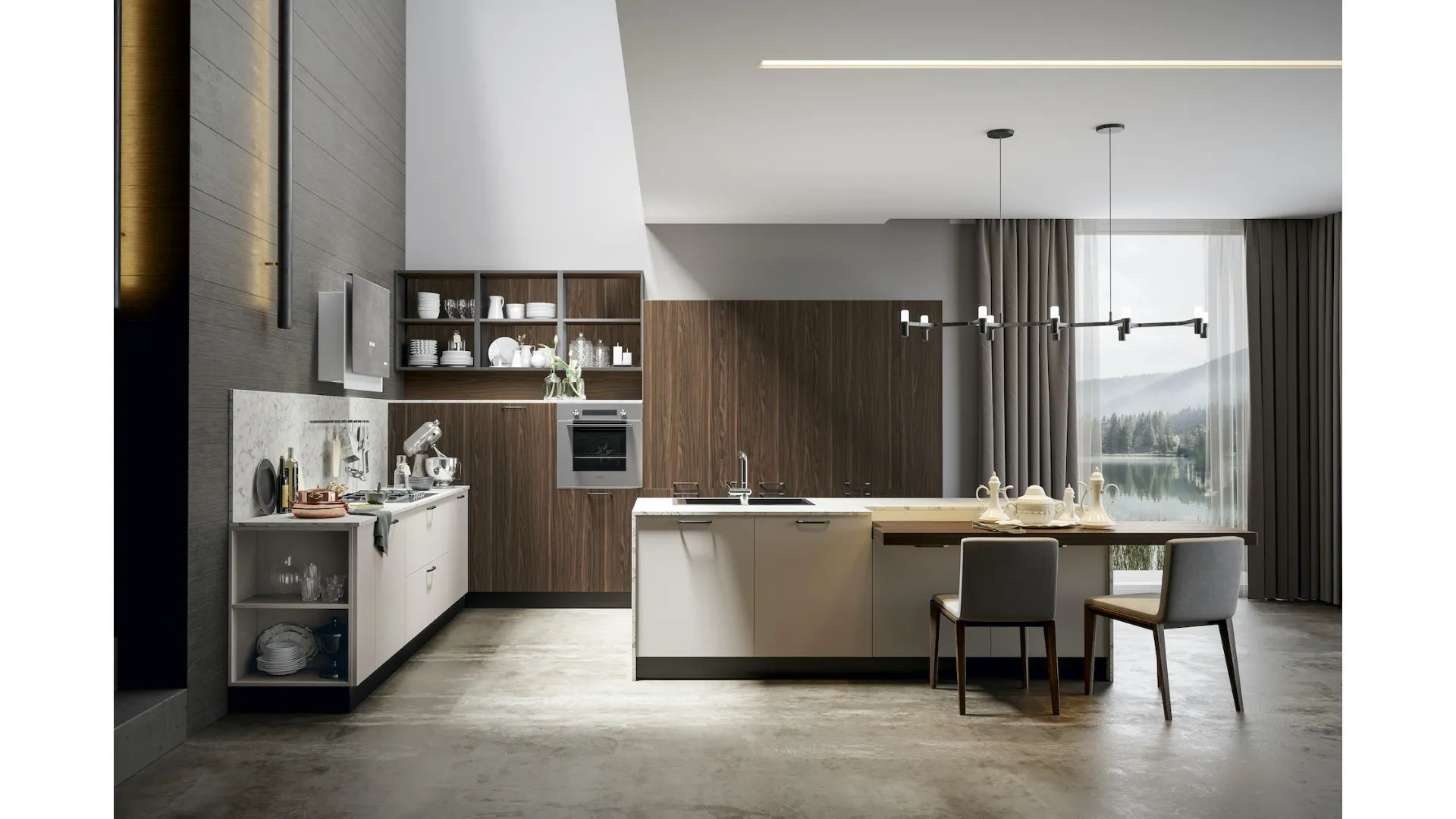 Cucina Moderna Genesi con isola in finitura pet Duna di Home Cucine