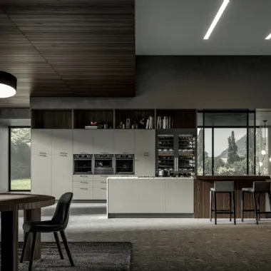 Cucina Moderna con isola Genesi 11 in melaminico finitura Notturno e Deserto di Home Cucine