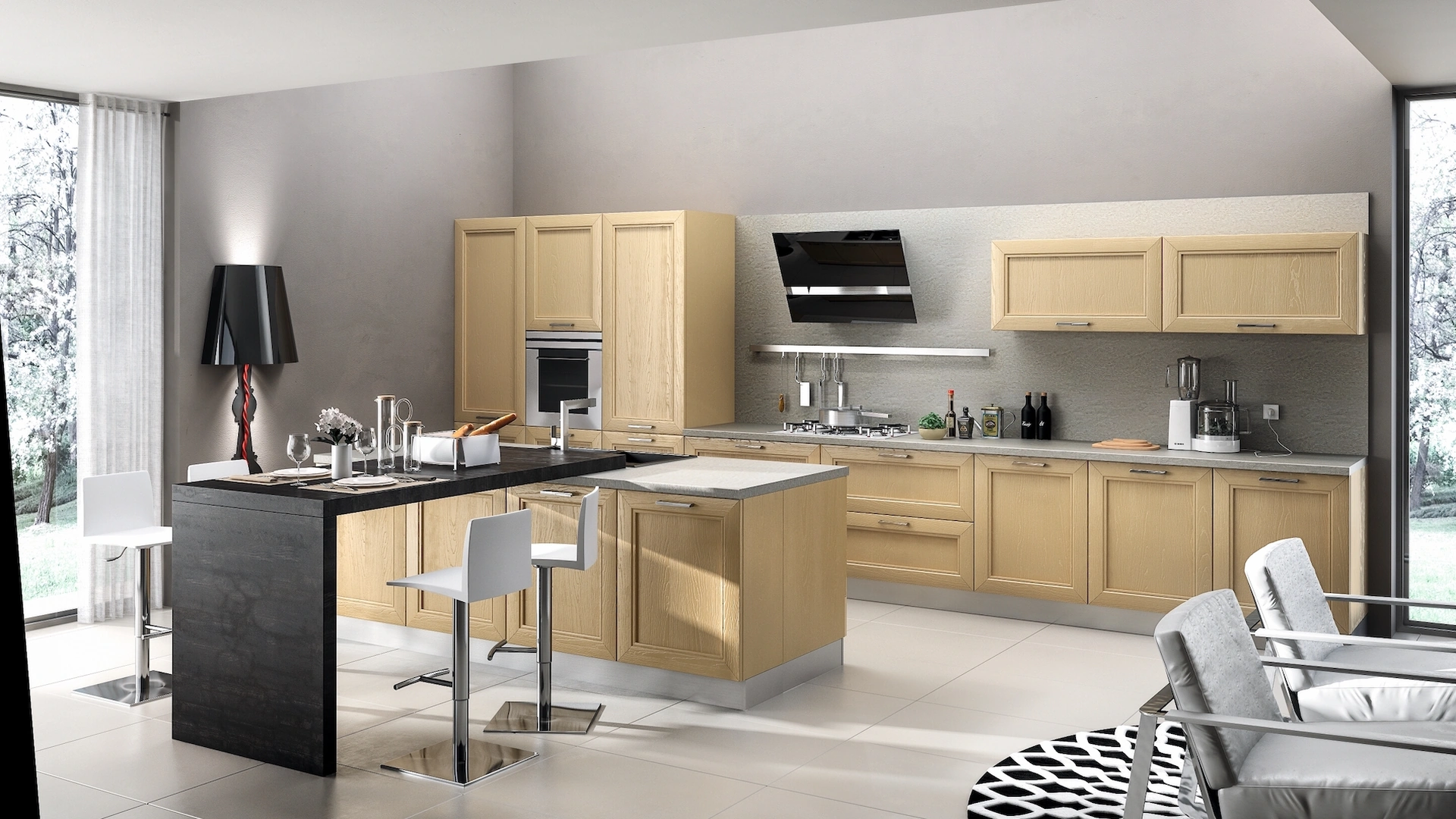 Cucina Moderna in frassino Metropoli con isola di Home Cucine