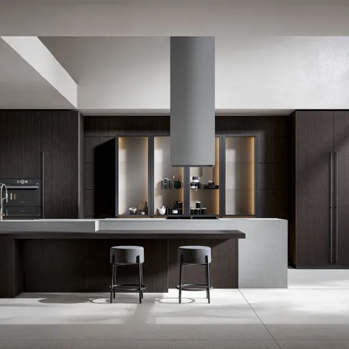 Cucina Moderna Infinity in essenza Carbon con isola di Home Cucine