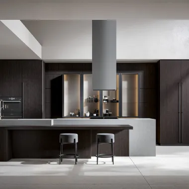 Cucina Moderna Infinity in essenza Carbon con isola di Home Cucine
