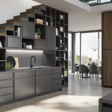 Cucina Moderna M0066 in laccato Titanio e legno di Le Cucine dei Mastri