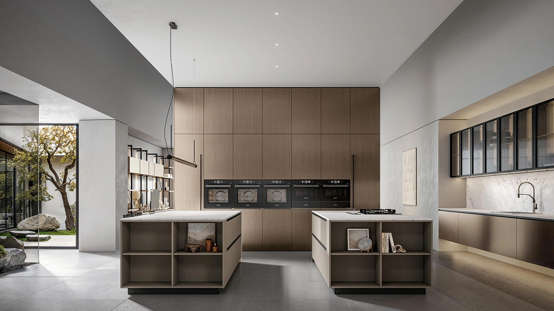 Cucina Moderna Nexa con doppia isola in laminato e pet laccato di Home Cucine