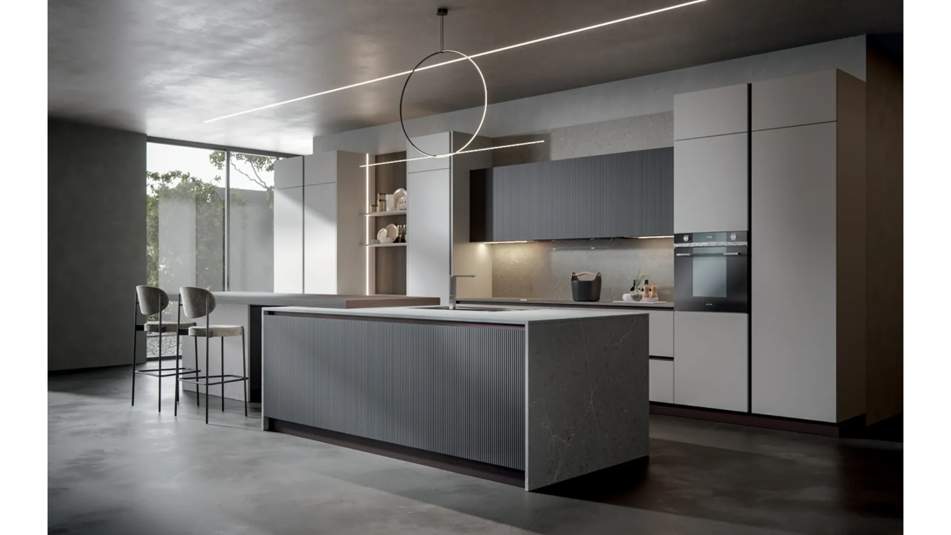 Cucina Moderna Palù con penisola in PVC di Home Cucine
