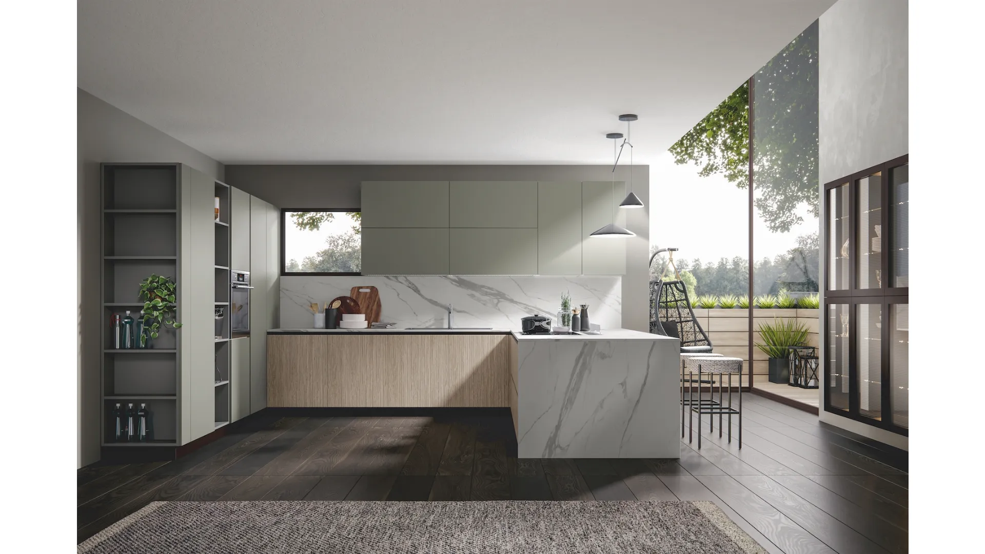 Cucina Moderna Palù con penisola in PVC di Home Cucine