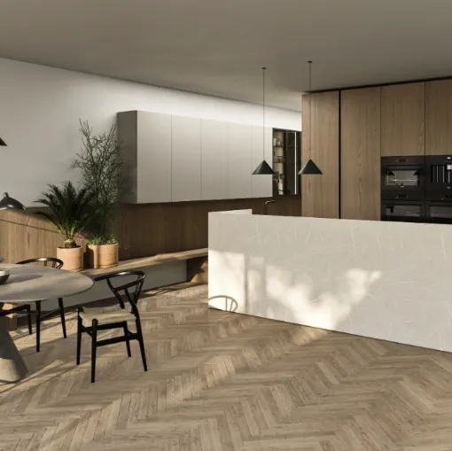 Cucina Moderna con isola Principio in legno e gres di Snaidero