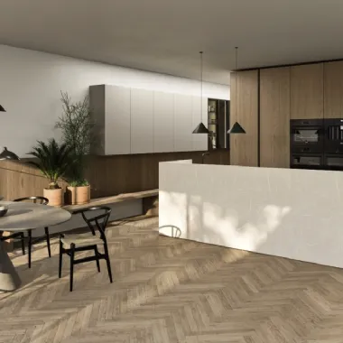 Cucina Moderna con isola Principio in legno e gres di Snaidero